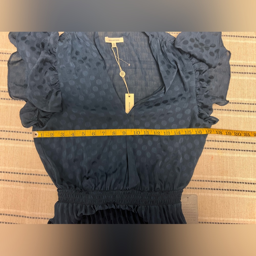 Max Studio Nwt Polka Dot Pleated Flutter Sleeve D… - image 7